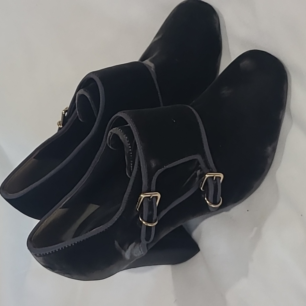 Tory Burch Carley Velvet  black dark gray booties .